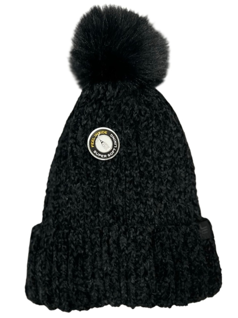 London Fog women's knit Plush beanie Black